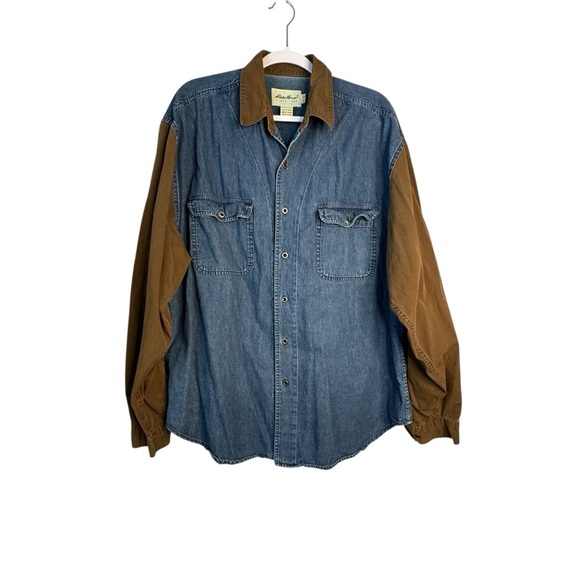 Eddie Bauer Other - Eddie Bauer Shirt Mens Size XL Blue Green Denim Two Tone Colorblock Vintage 90s